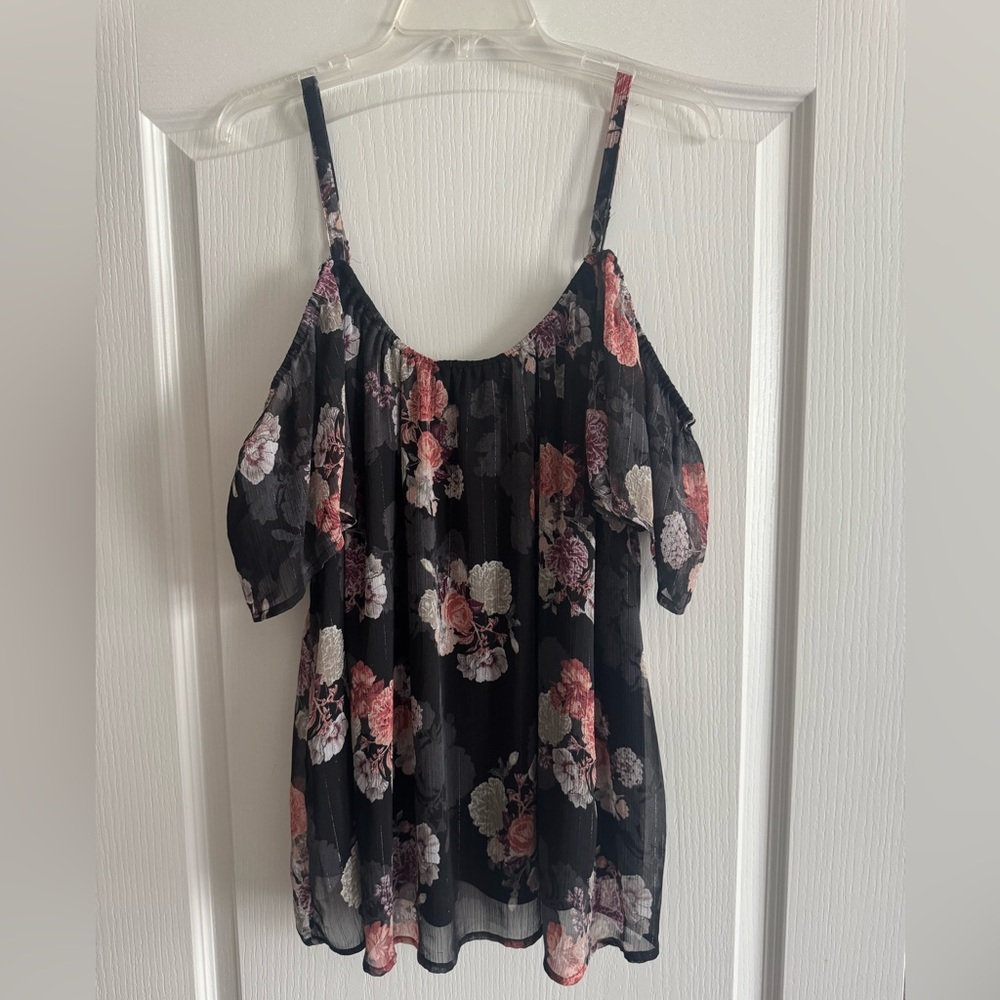 Torrid Black and Pink Floral Blouse size 1